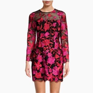 MILLY SCOTTIE FLORAL PINK/BLACK COCKTAIL DRESS SIZE 6